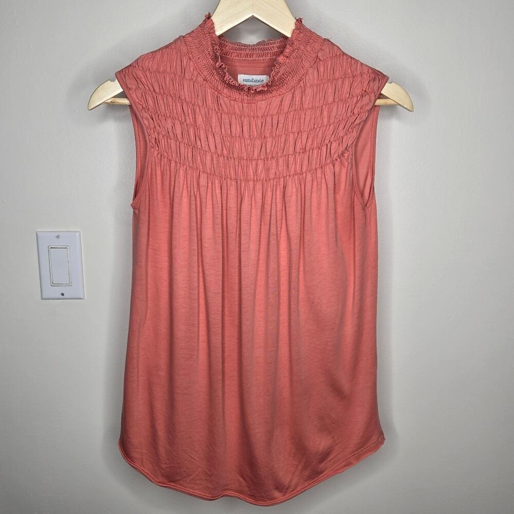 Sundance Coral Smocked Sleeveless Blouse Size S